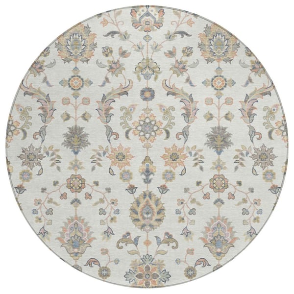 Chantille Machine Washable Indoor/Outdoor Abstract ACN2585 Ivory 8 ft. x 8 ft. Round Rug