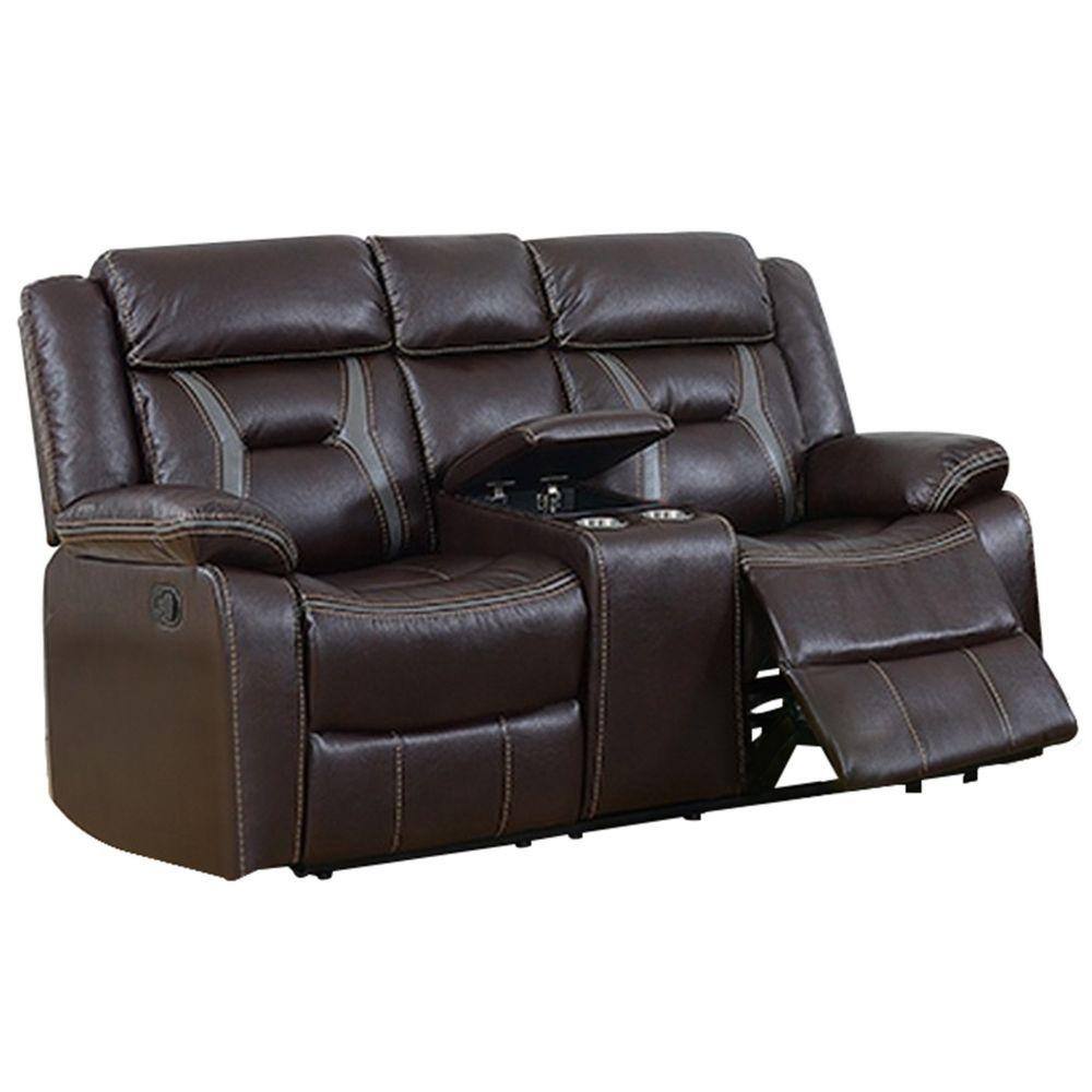 Benjara 37 in. Brown Solid Leather 2Seater Motion Loveseat Motion Loveseat with BM232623 The
