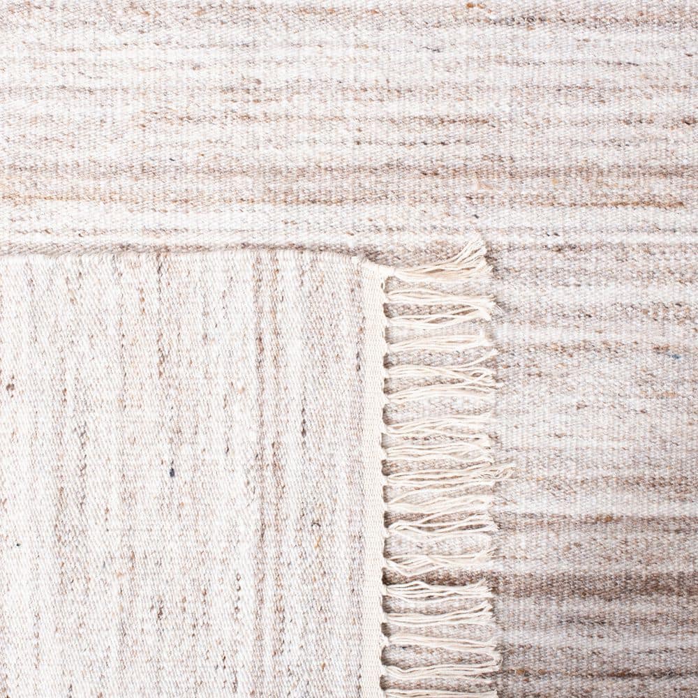 Ivory and Brown 7' Square Handmade Wool Kilim Area Rug