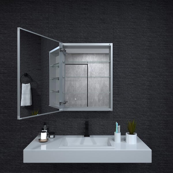 23 in. W x 30 in. H Rectangular Silver Aluminum Recessed/Surface Mount Medicine Cabinet with Mirror