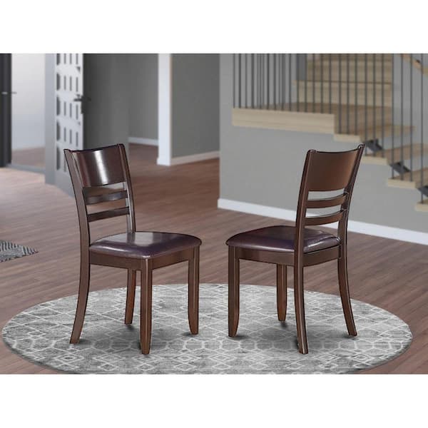 East West Furniture Cappuccino Faux Leather Upholstered Wooden Chairs With Cushion, Set of 2