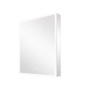 20 in. W x 30 in. H Framed Rectangular Silver Surface Mount Medicine Cabinet with Mirror and LED Light (Left Open)