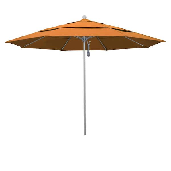 California Umbrella 11 ft. Gray Woodgrain Aluminum Commercial Market Patio Umbrella Fiberglass Ribs and Pulley Lift in Tuscan Pacifica