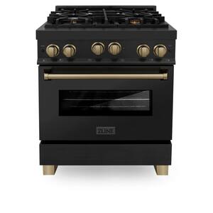 Autograph Edition 30" 4.0 cu.ft. Gas Range in Black Stainless Steel with Champagne Bronze Accents
