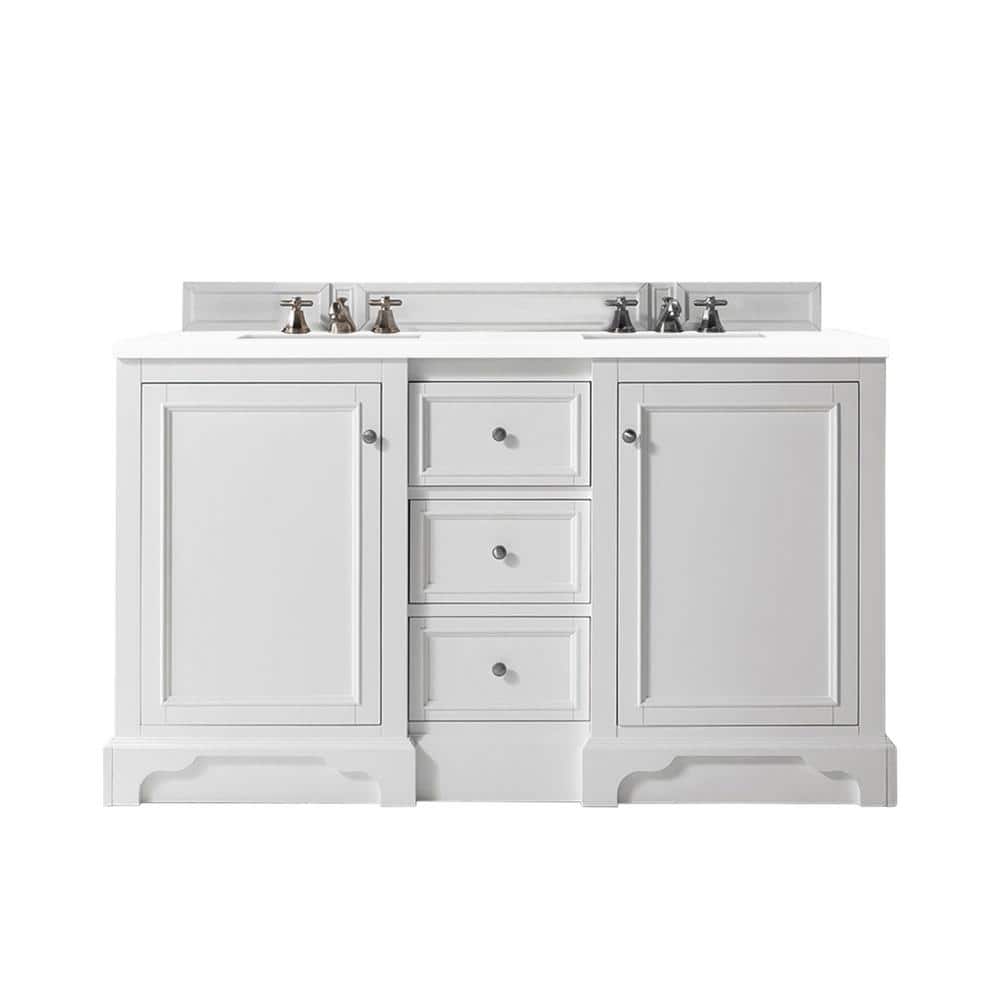 White Solid Wood Double Sink Freestanding Vanity with Quartz Top