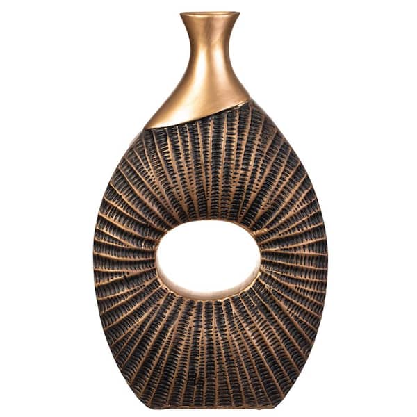 Uniquewise 19 in. Black and Gold Farmhouse Vase-Decorative Piece for Boho Kitchen, Bedroom Table, Home Office, Living Room