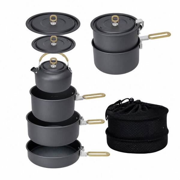 4-Piece Aluminum Camping Cookware Set with Kettle, Lightweight Camping Pots and Pans, Outdoor Cookware Mess Kit for 2