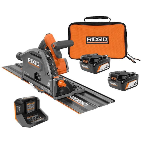 RIDGID - 18V (2) 4.0 Ah Batteries and Charger Kit with 18V Brushless Cordless 6-1/2 in. Track Saw