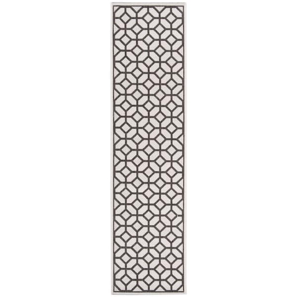 Linden Light Gray/Charcoal 2 ft. x 8 ft. Border Latticework Squares Indoor/Outdoor Runner Rug