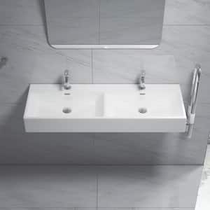 48 in. Turner Crisp White Vitreous China Rectangular Trough Vessel Sink/Wall-Mount Sink with Faucet Hole and Overflow