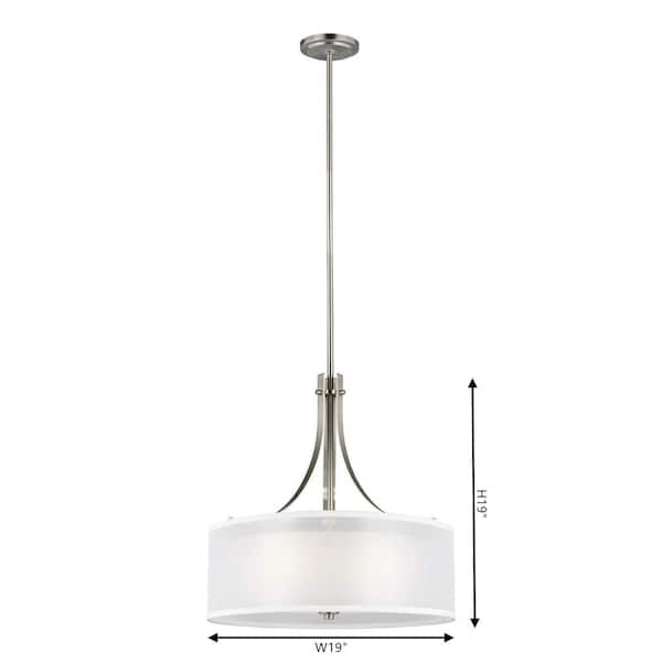 Elmwood Park 3-Light Brushed Nickel Hanging Pendant with Satin Etched Glass Shade