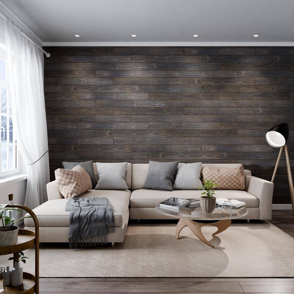 Ebony Pine 4 ft. Distressed Barn Wood Wall Planks (6-Pack)