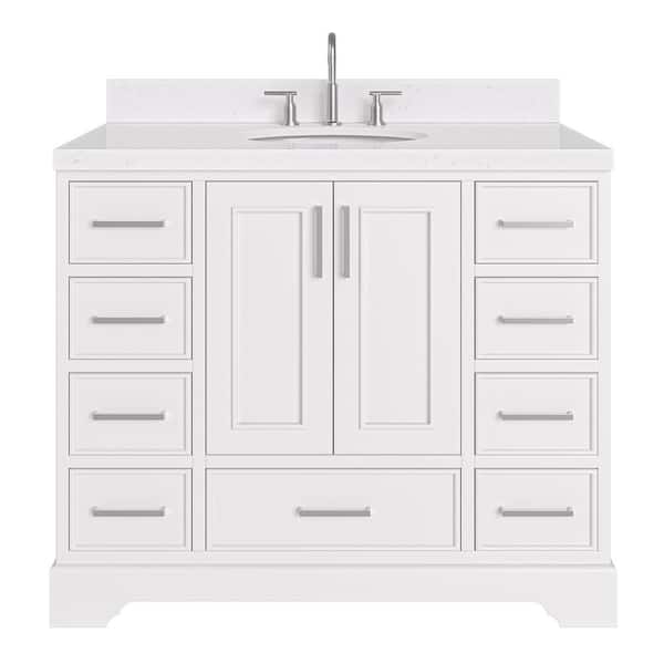 Stafford 42 in. W x 22 in. D x 36 in. H Single Sink Freestanding Bath Vanity in White with Carrara White Quartz Top