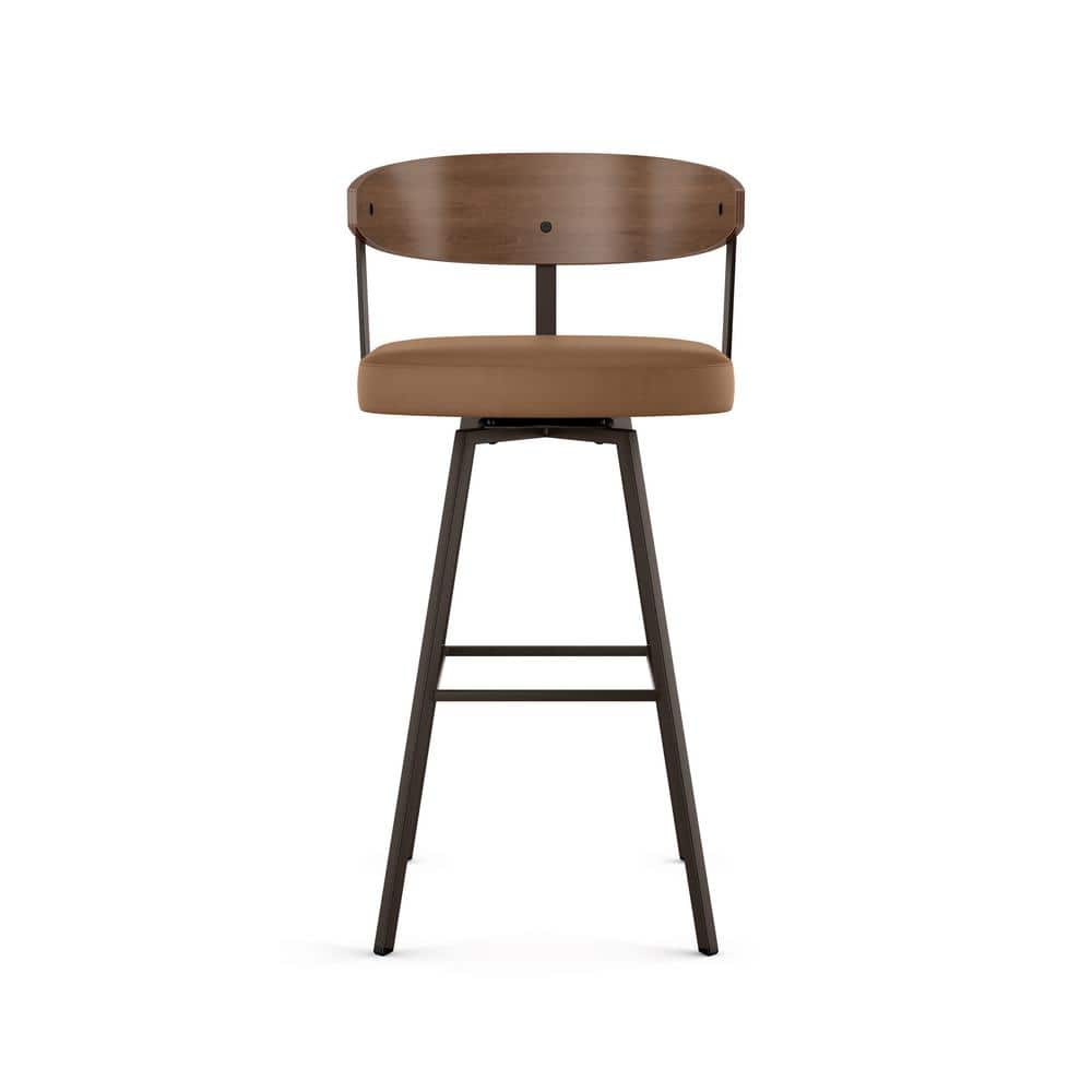 Tan Faux Leather and Dark Brown Wood Swivel Counter Stool