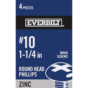 #10 x 1-1/4 in. Zinc Plated Phillips Round Head Wood Screw (4-Pack)