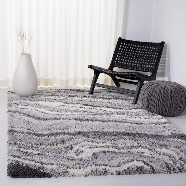Fontana Shag 7 ft. x 9 ft. Gray/Ivory Layered Abstract Area Rug