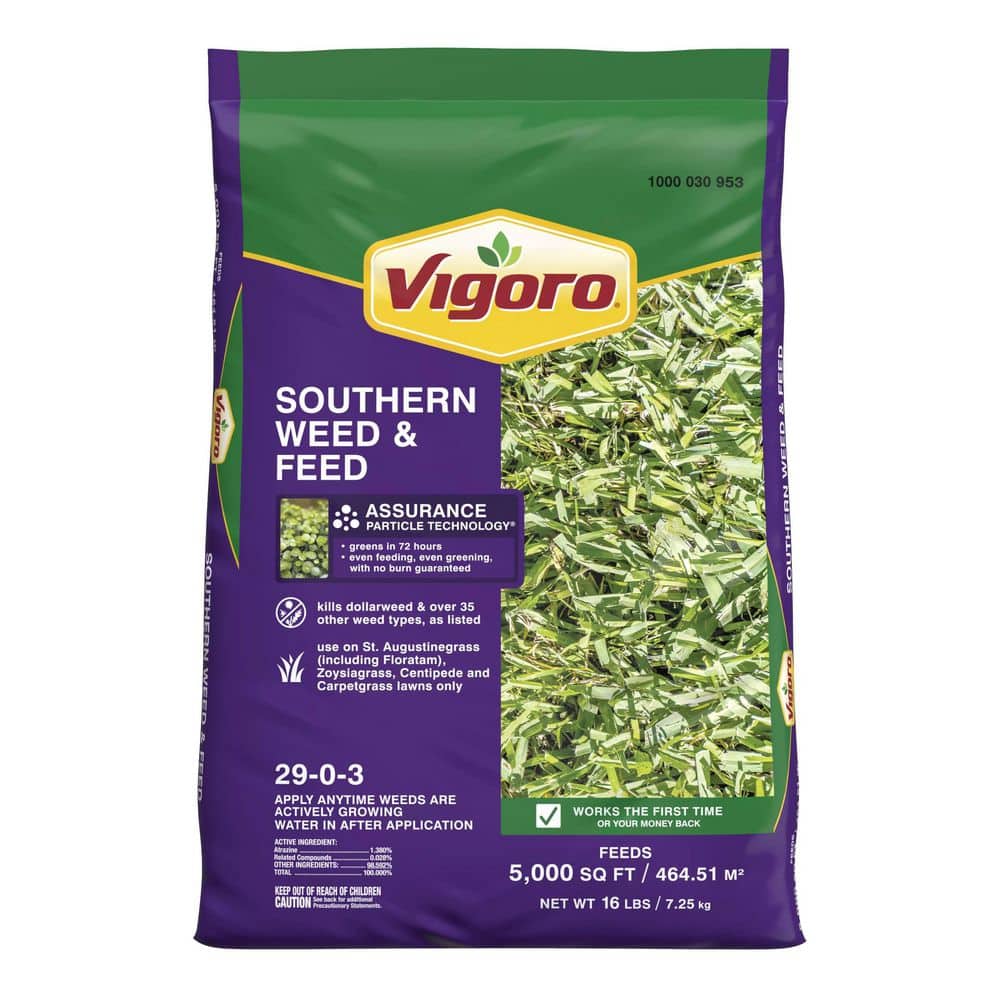 Vigoro - 16 lbs. 5,000 sq. ft. Weed and Feed Weed Killer Plus Lawn Fertilizer for Southern Grass Types