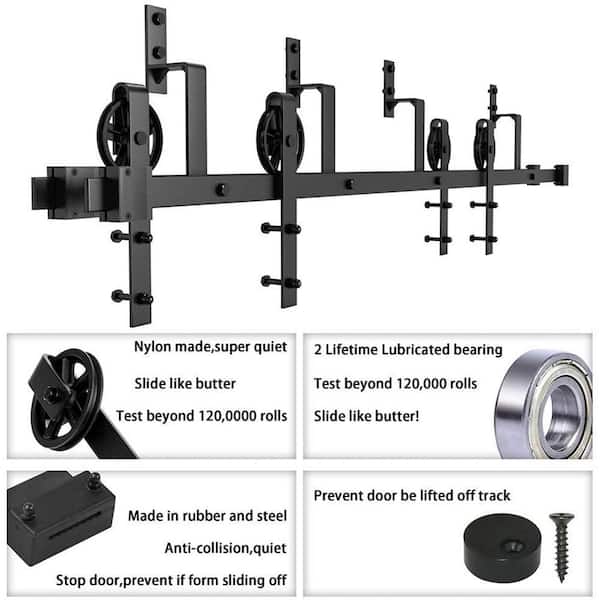 9 ft./108 in. Black Sliding Bypass Barn Door Hardware Track Kit for Double Doors with Non-Routed Floor Guide