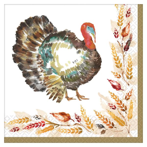 Amscan Classic 6.5 in. x 6.5 in. Multi-Color Thanksgiving Paper Lunch Napkins (2-Pack)