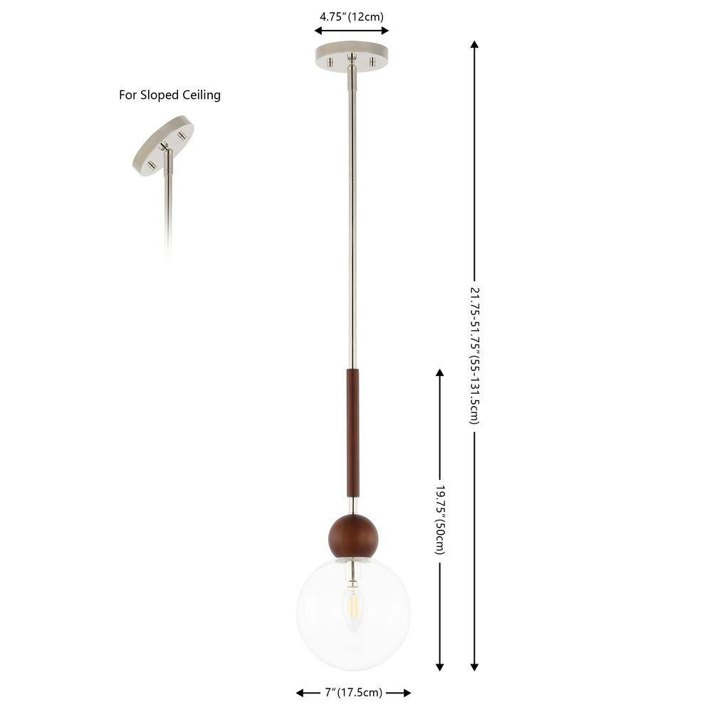 Elegant Nickel & Dark Walnut 7" Globe Pendant Light