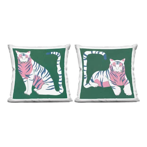 Stupell Industries Fierce Lounging Tigers Green Abstract Polyester 18 in. x 18 in. Throw Pillow Set of 2