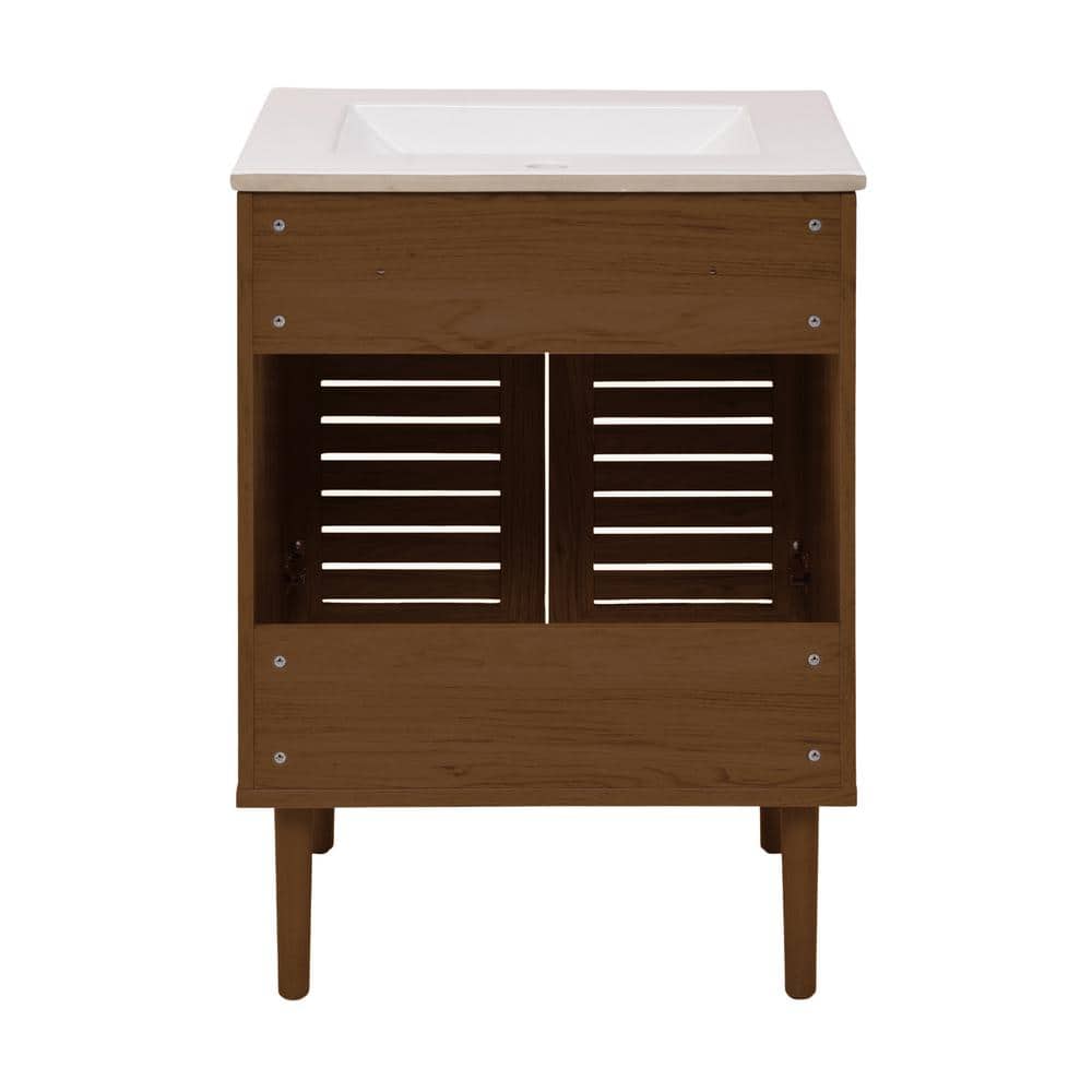 Bron 24" Brown Oak Freestanding Bathroom Vanity with White Sink Top
