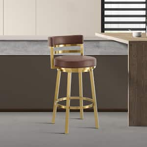 Madrid 30 in. Vintage Coffee Stainless Steel Bar Stool with Faux Leather Seat