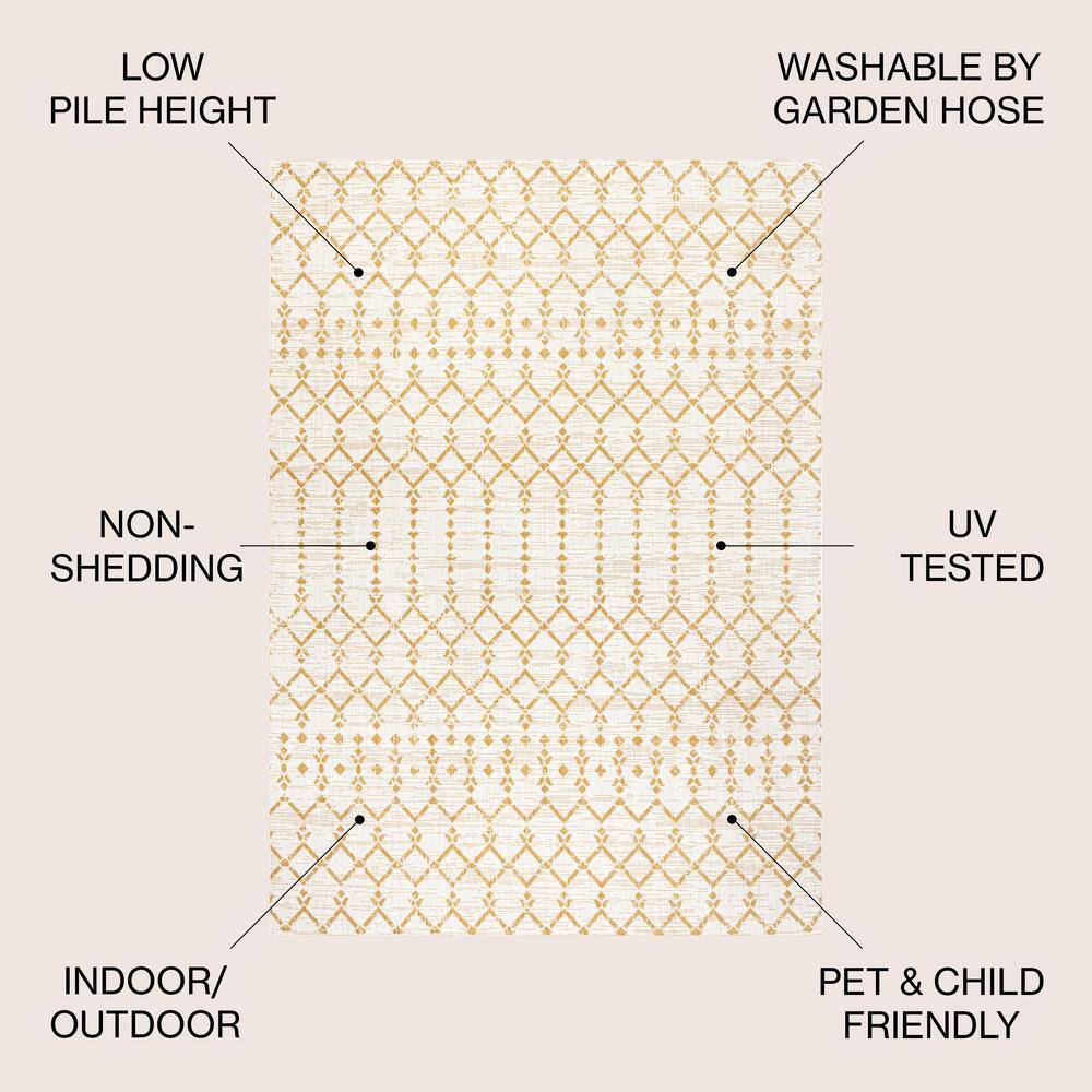 Moroccan Geometric Yellow and Cream 4' x 6' Outdoor Rug