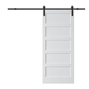 72 in. x 84 in. Paneled 5-Lites White MDF with PVC Prefinished Sliding Barn Door Slab with Installation Hardware Kit