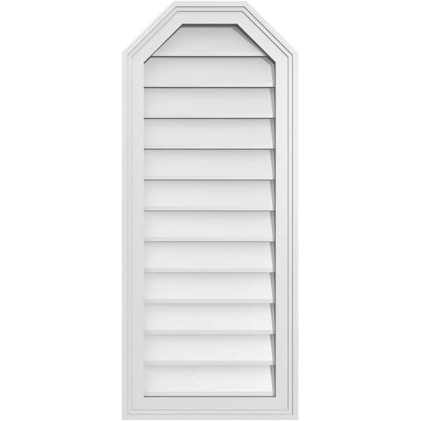 Ekena Millwork 16 in. x 38 in. Octagonal Top Surface Mount PVC Gable Vent: Decorative with Brickmould Frame