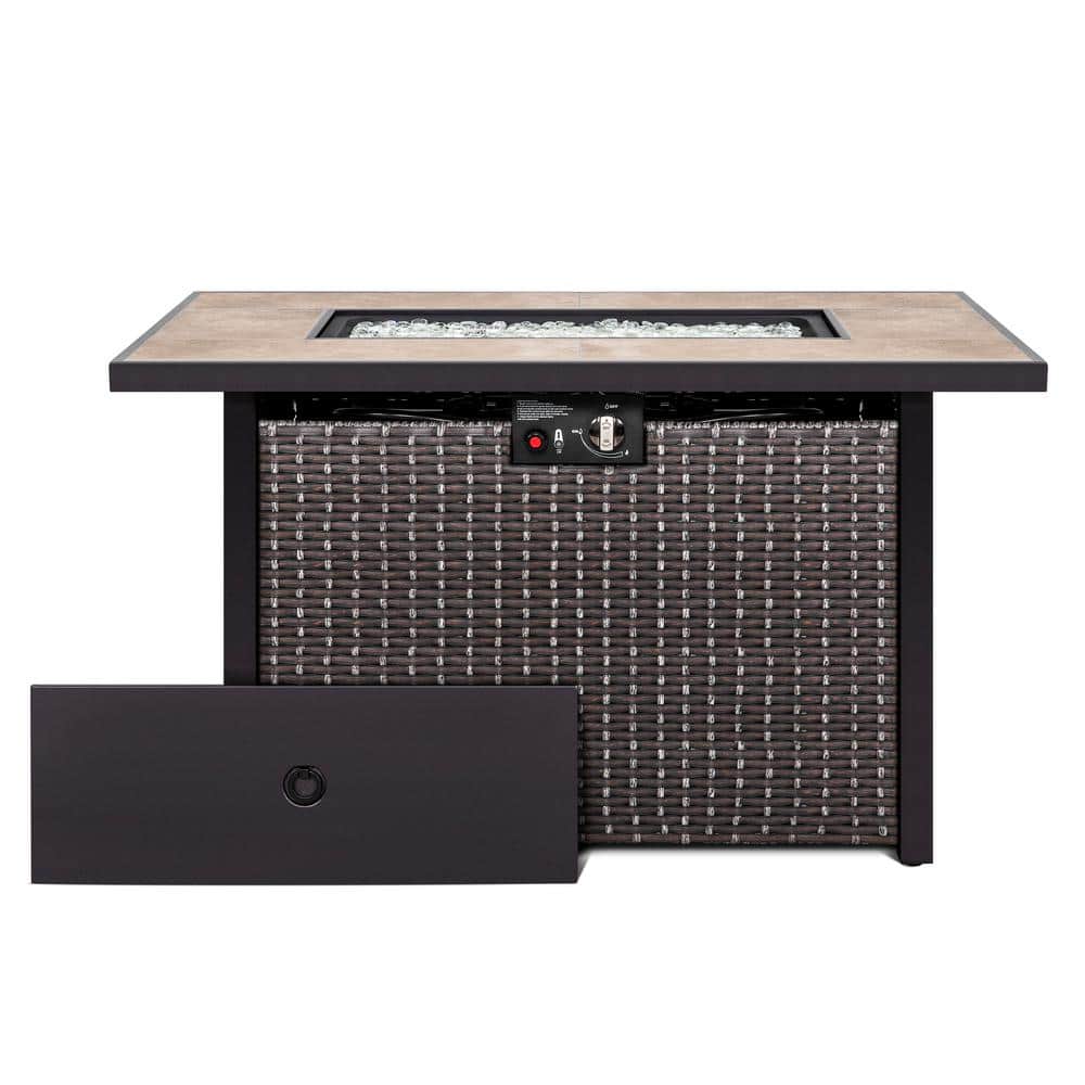 Brown Ceramic Top Gas Fire Pit Table with Wind Guard