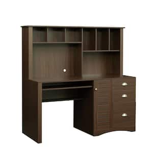 23.62 in. W x 59.06 in. L Walnut Home Office Computer Desk with Hutch and Drawers