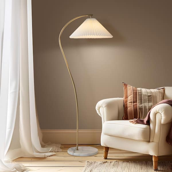 Athena 62.6 in. LED Vintage Antiqued Brass Gold Midcentury Arc Super Bright Floor Lamp with Heavy Marble Base