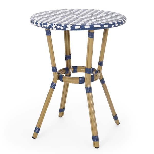Noble House Groveport Navy Blue and White Metal Outdoor Bistro Table