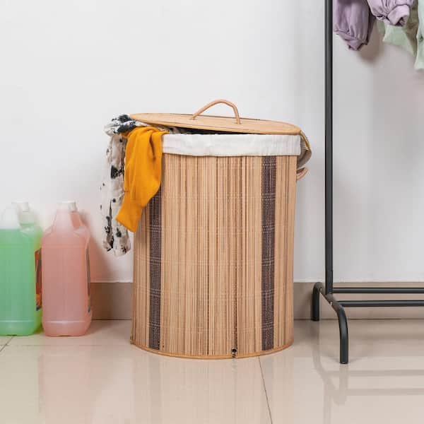 Water Hyacinth Brown Collapsible Wicker Portable Laundry Hamper with Canvas  Laundry Bag and Lid