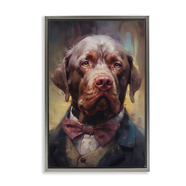 Dog in Timeless Suit Fashion by Wumples Gray Floater Frame Animal Graphic Art Print 31 in. x 21 in.