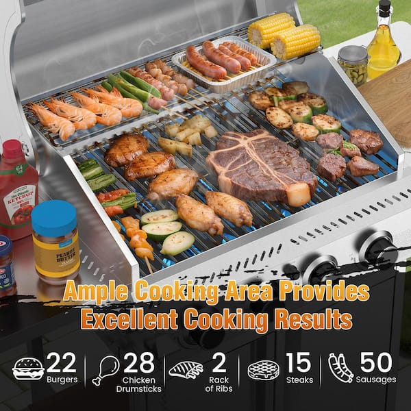 4 Burner Portable Propane Gas Grill in Stainless Steel