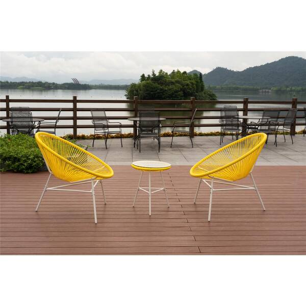 PatioPost 3 Piece Outdoor Acapulco Sun Weave Lounge Patio Chair with Top Glass Table Blue 