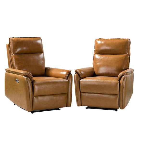 JAYDEN CREATION Tanis 29.5 in. Wide Camel Genuine Leather Manual Club Recliner (Set of 2)