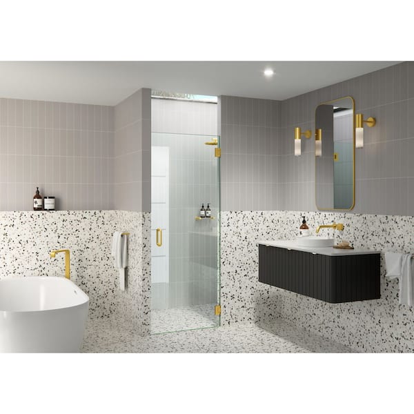 Glass Warehouse 26.25 in. W x 78 in. H Pivot/Hinged Frameless Shower Door in Satin Brass - Door Only - Width Adj 26.625 - 27.025