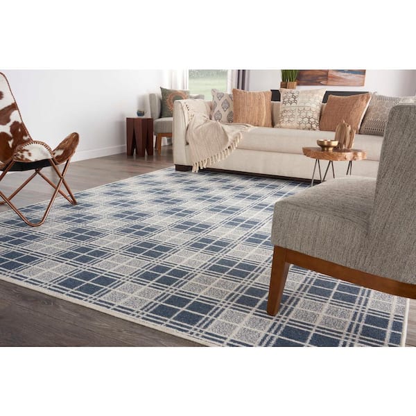 Checkerboard Color Navy/Ivory Pattern Custom Area Rug with Pad