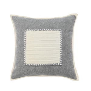 Riviera Gray /Cream Framed Textured Poly-Fill 20 in. x 20 in. Throw Pillow