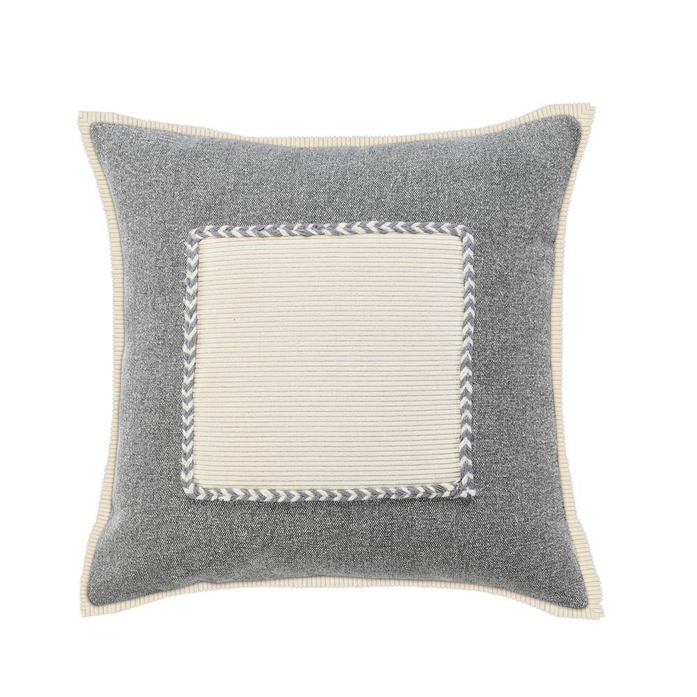 Riviera Gray /Cream Framed Textured Poly-Fill 20 in. x 20 in. Indoor Throw 