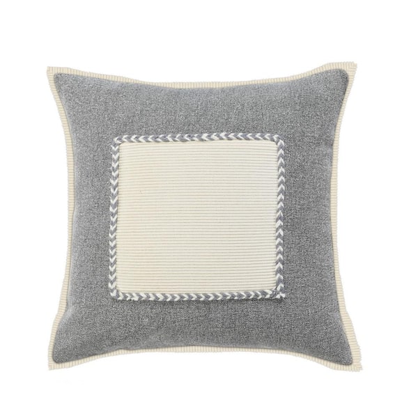 Unbranded Riviera Gray /Cream Framed Textured Poly-Fill 20 in. x 20 in. Indoor Throw Pillow