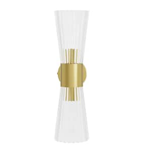 Washington 16.75 in. 2-Light Modern Gold Wall Sconce with Clear Glass Shade