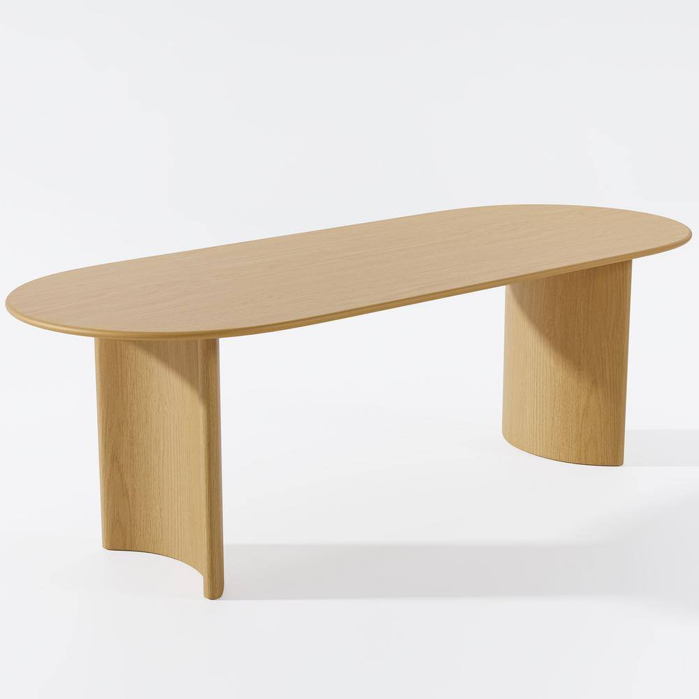 Haiden Modern Oval Oak Wood Top Natural Wood Color 79 in. Double Pedestal Base Dining Table Seats 8