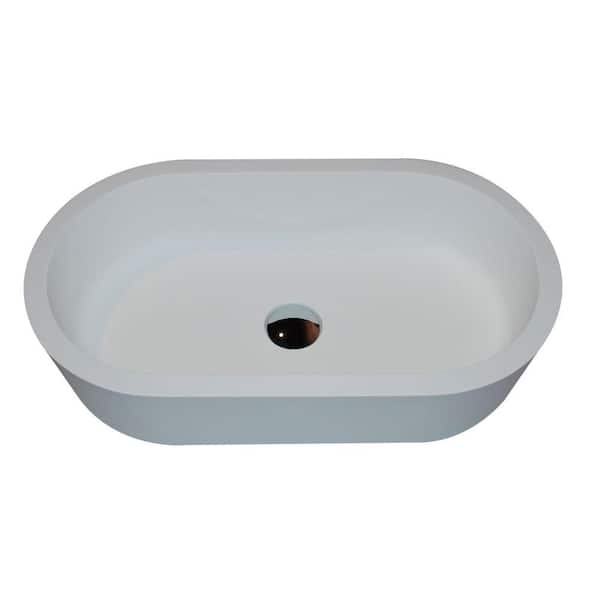 ANZZI Vaine Series 23 in. L x 13 in. W Man Made Oval Solid Surface Freestanding Bathroom Vessel Sink in Matte White Stone