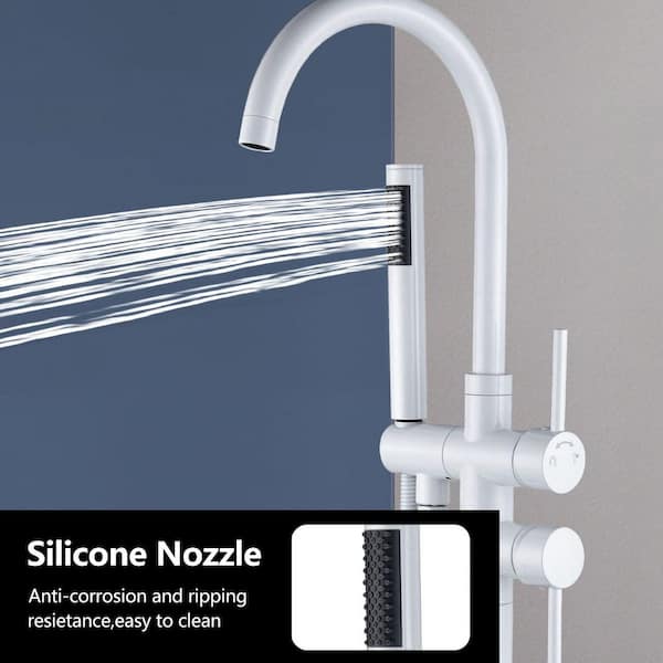 45-5/8 in. 2-Handle Residential Freestanding Tub Faucet with Hand Shower in Snow White