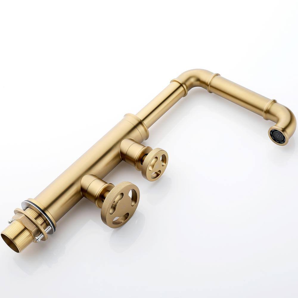 Brushed Gold Industrial Style Brass Bathroom Faucet with Dual Handles