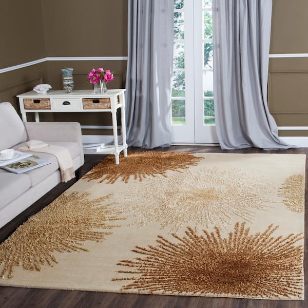 Soho Beige Wool 8 ft. x 8 ft. Square Floral Area Rug